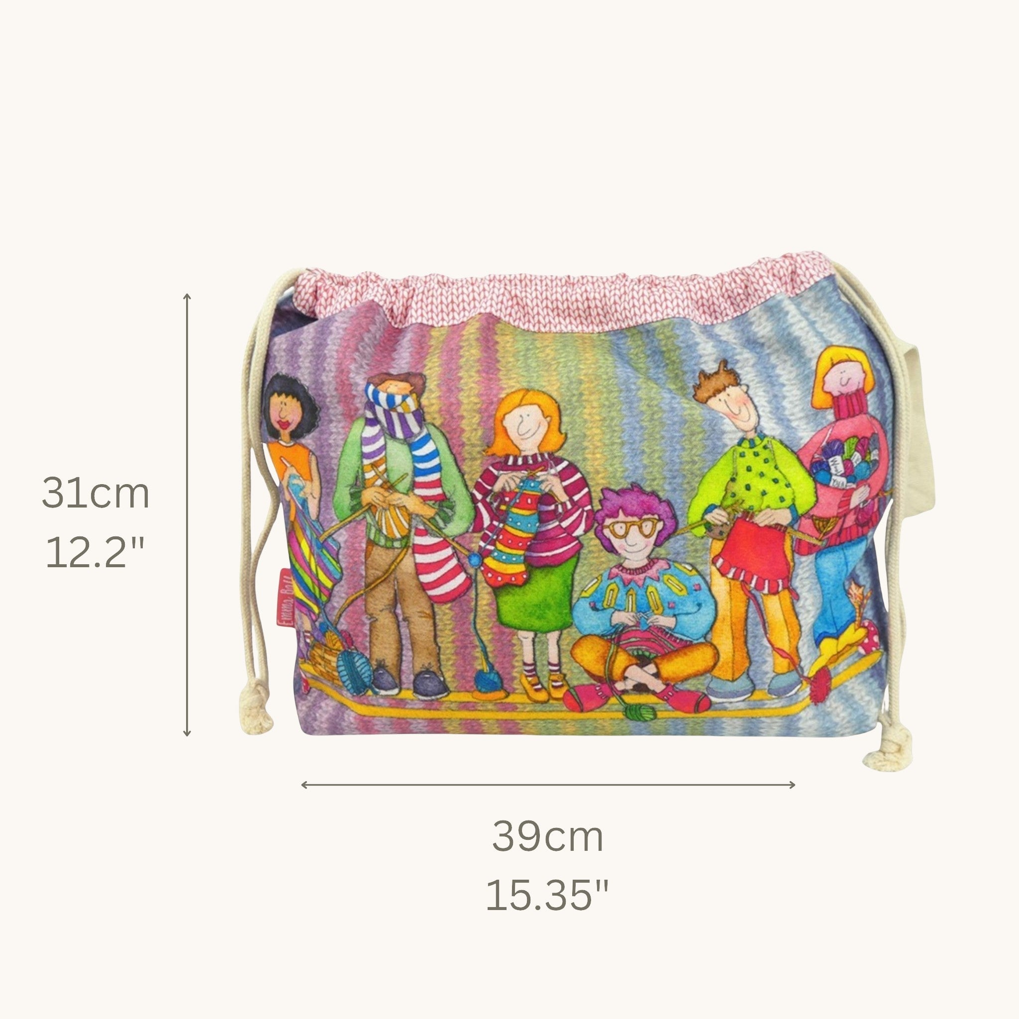 Emma Ball 'The Yarn Club' Drawstring Bag. Knitting & Crochet Yarn Storage.