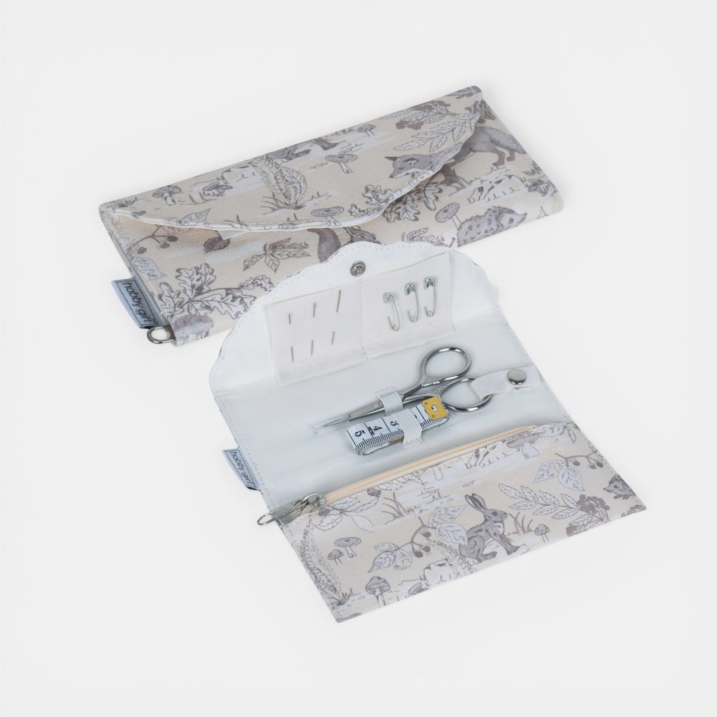 Woodland Toile Sewing Kit: Scalloped Edge, Foldover Case