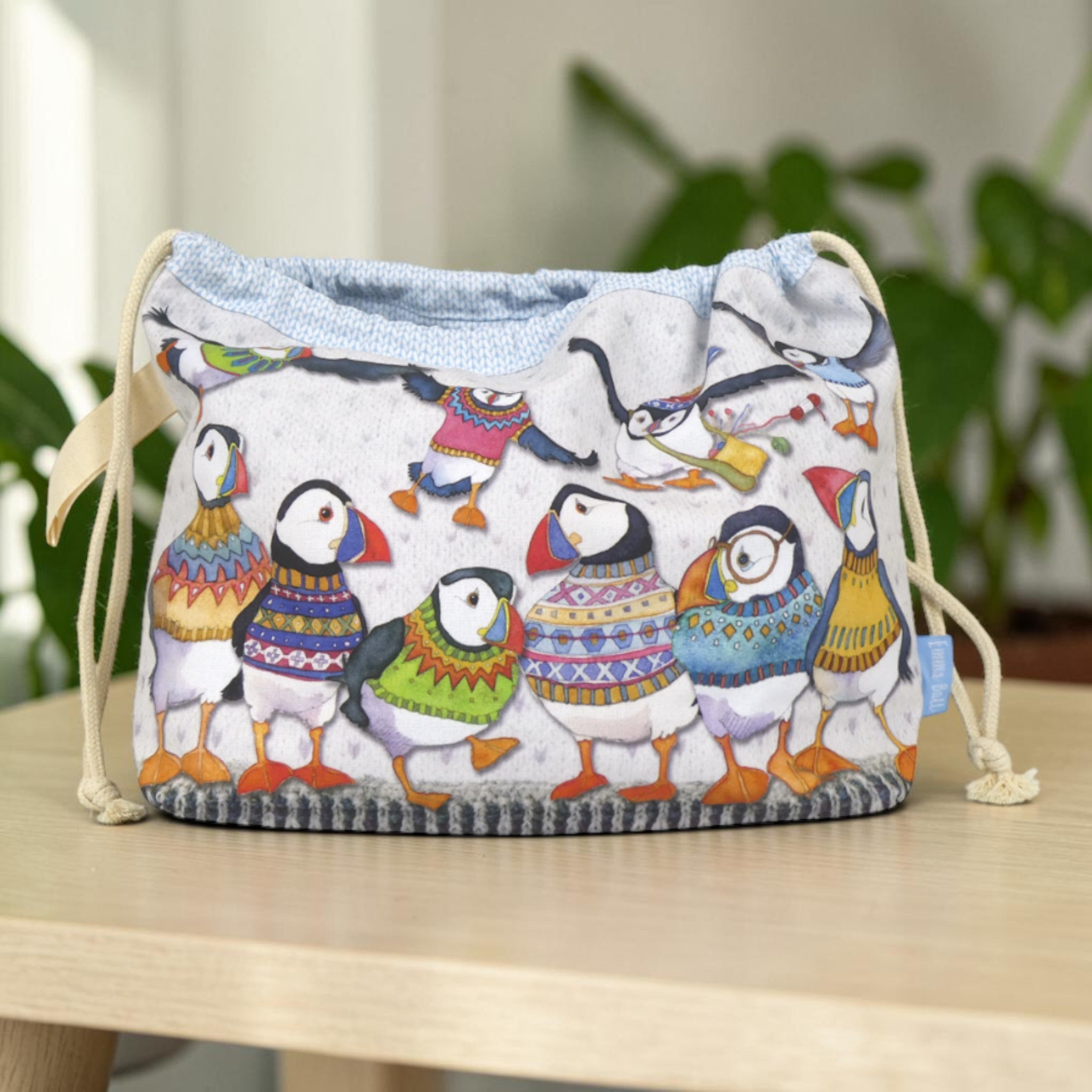 Woolley Puffins KNITTING & CROCHET Drawstring Bag by Emma Ball