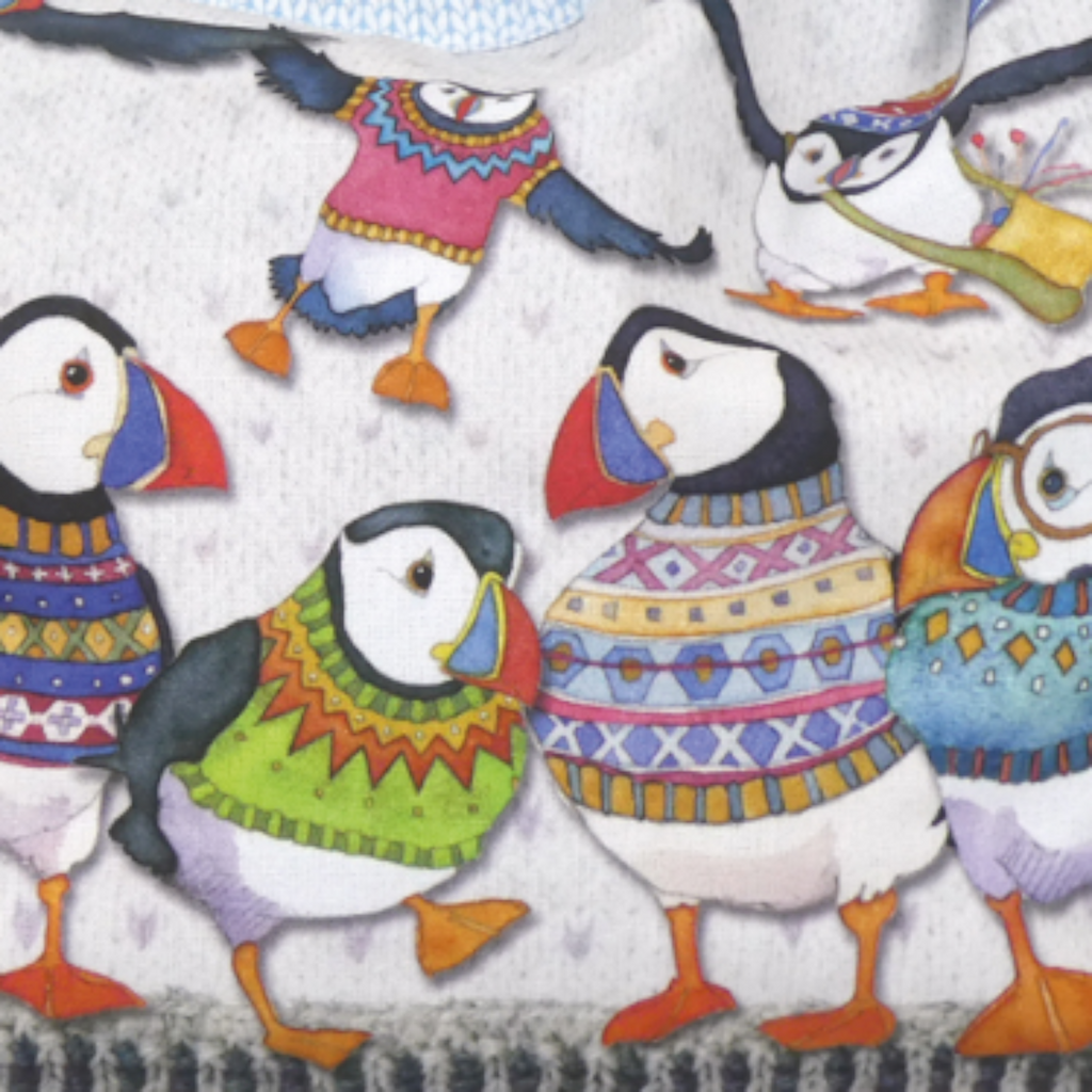 Woolley Puffins KNITTING & CROCHET Drawstring Bag by Emma Ball