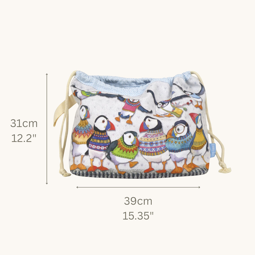 Woolley Puffins KNITTING & CROCHET Drawstring Bag by Emma Ball