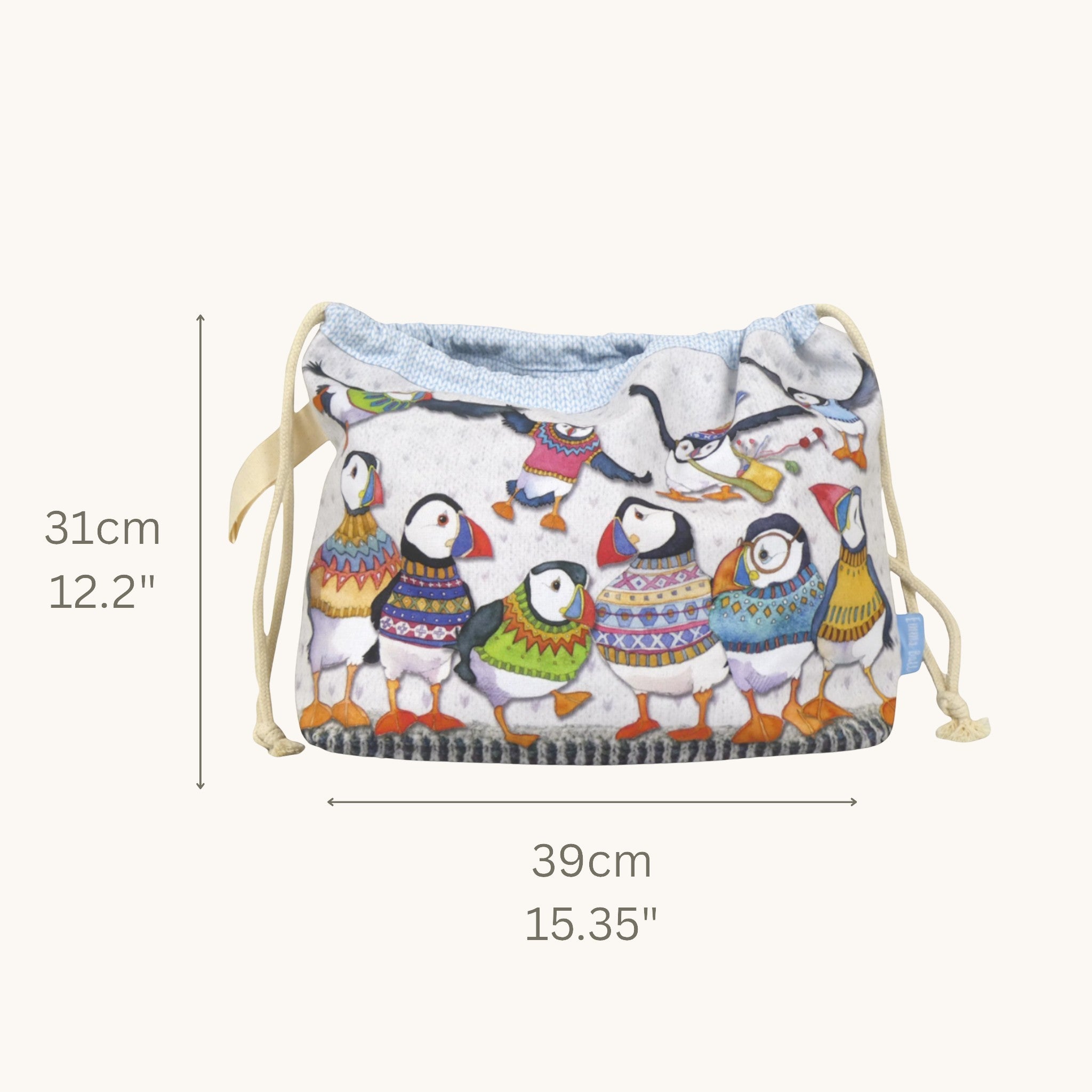 Woolley Puffins KNITTING & CROCHET Drawstring Bag by Emma Ball