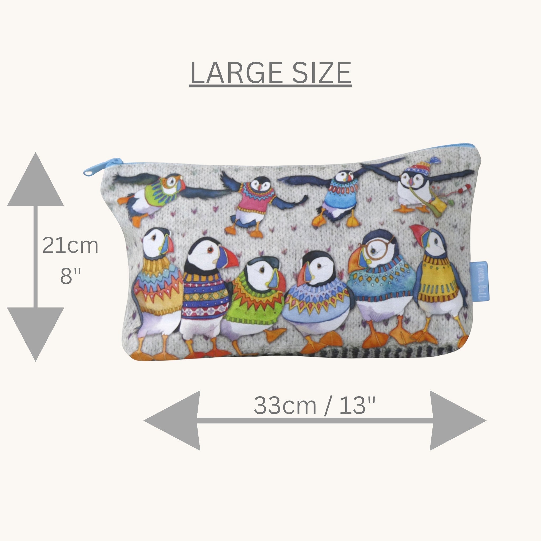 Puffin Design Zipped Pouch: Knitting, Sewing & Craft Storage by Emma Ball