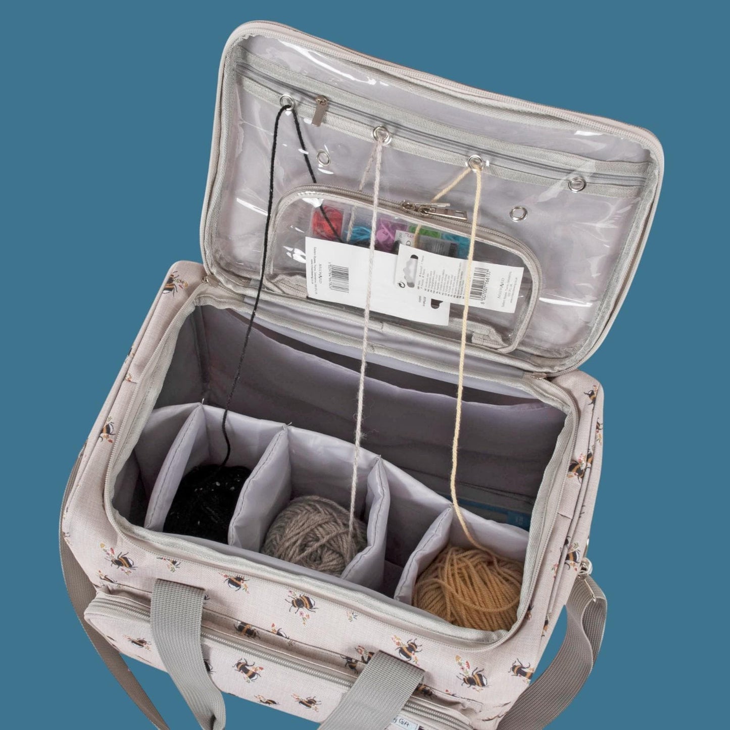 Bee Knitting & Craft Tote Organiser Bee Design Sturdy Bag with Lots of Compartments