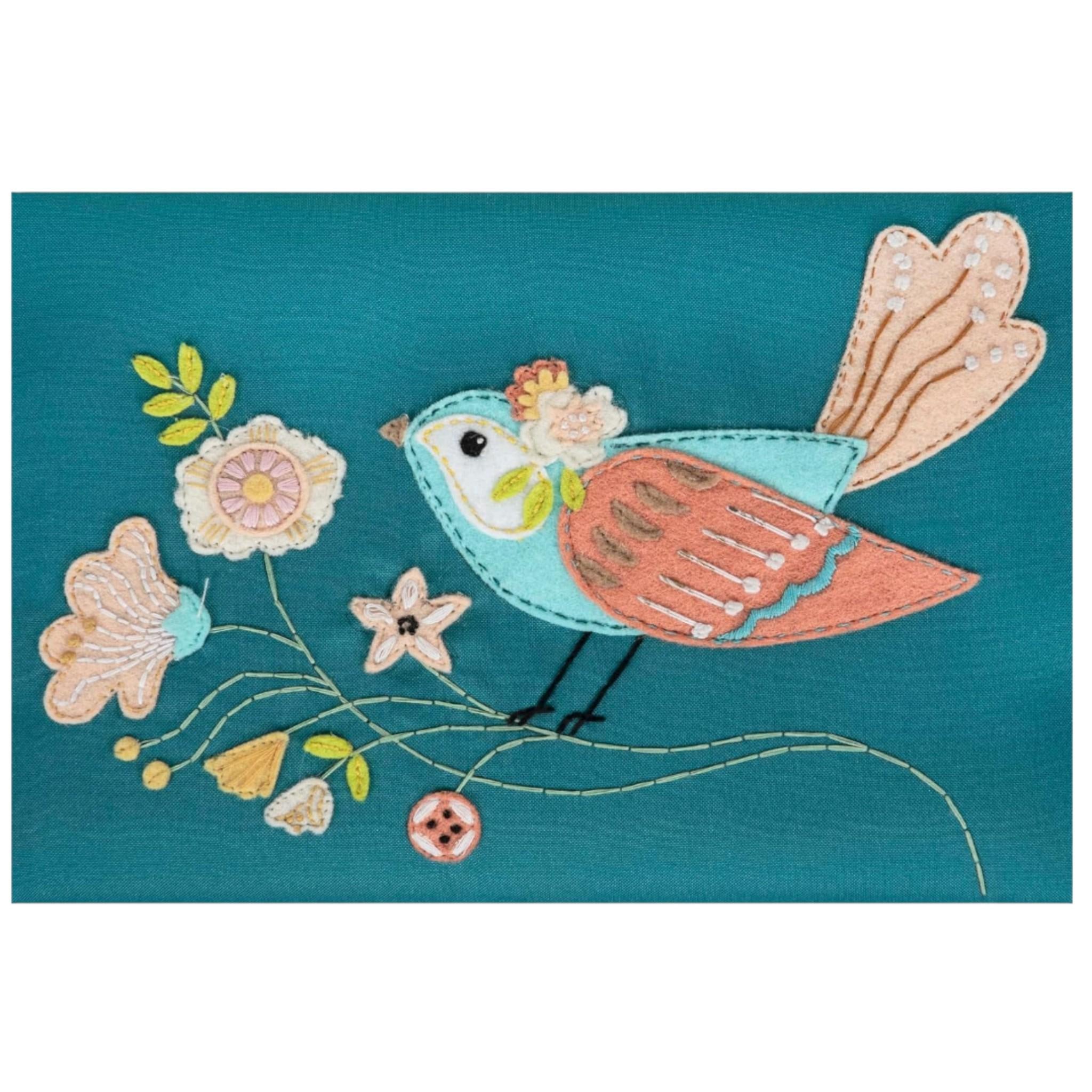 Sewing Basket Bird Aviary Embroidered Design with Optional Sewing Accessory Kit