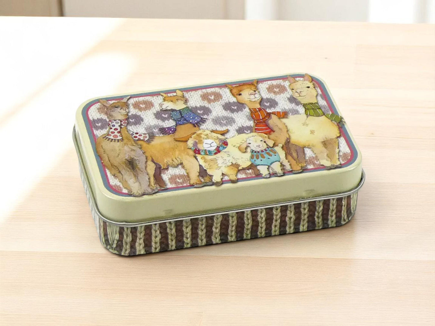 CROCHET STITCH MARKERS in a Tin. Alpacas & Friends Design by Emma Ball