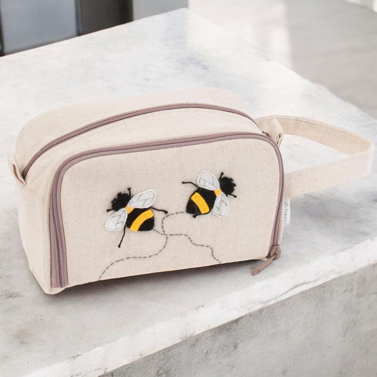 Crochet Bag Applique Bee Design with Crochet Hook Storage