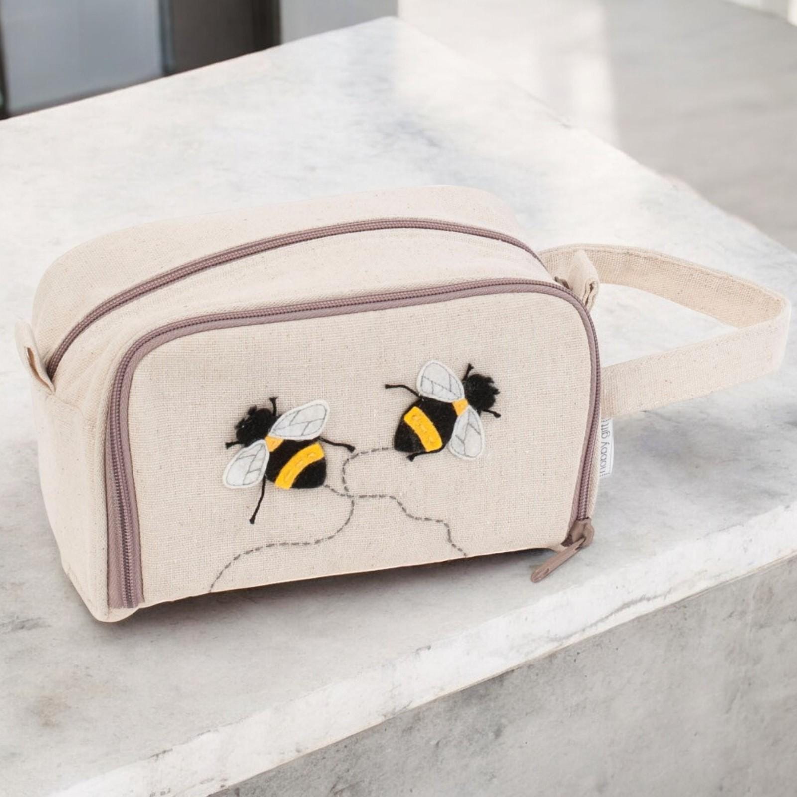 Crochet Bag Applique Bee Design with Crochet Hook Storage