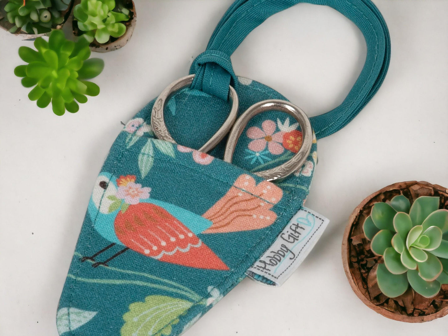 BIRD AVIARY SET: Interchangeable Needle Case, Scissors, Tape & Pin Rosette