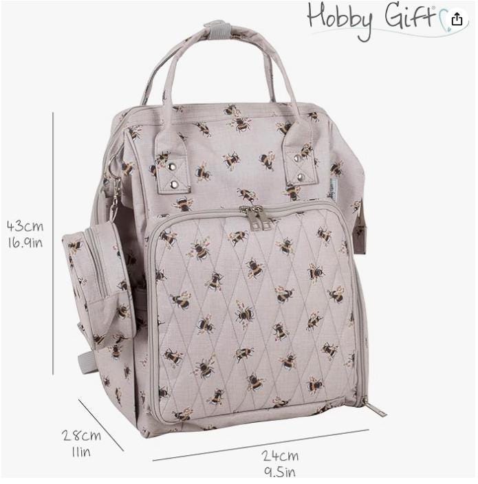 Craft Storage Backpack Bee Design  Lots of Pockets. Ideal for Sewing, Knitting and Crafts