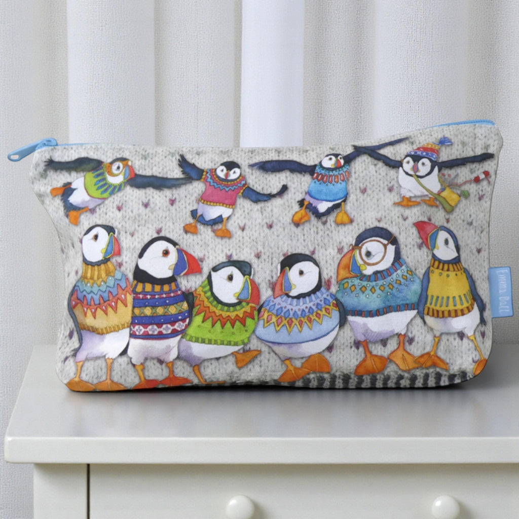 Puffin Design Zipped Pouch: Knitting, Sewing & Craft Storage by Emma Ball