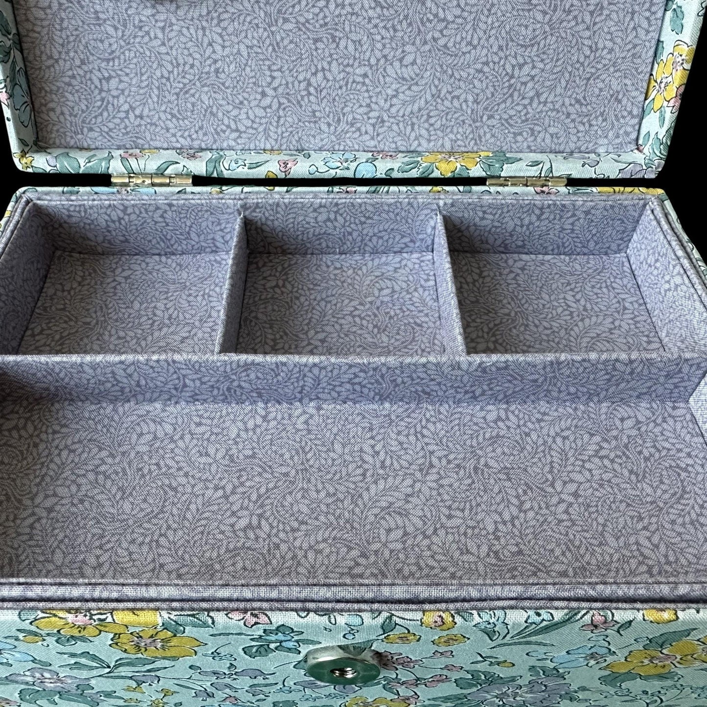 Liberty Floral Sewing Box with Quilted Lid and Optional Accessory Kit