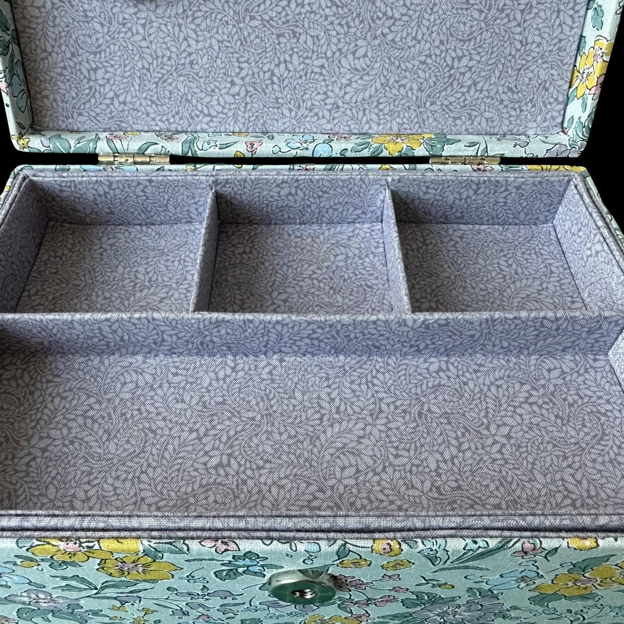 Liberty Floral Sewing Box with Quilted Lid and Optional Accessory Kit