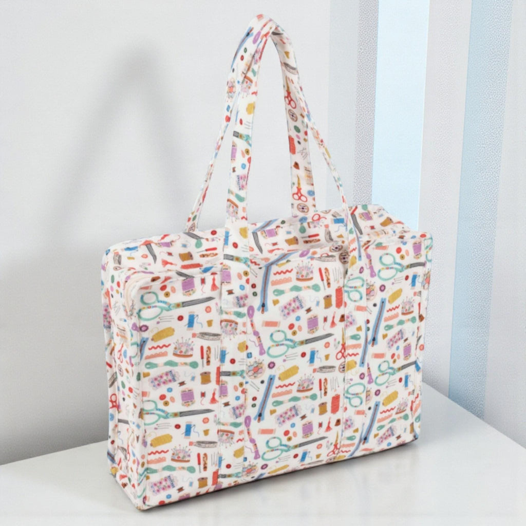 All-In-One Craft Project Bag. Sewing & Knitting Storage with Clear Inserts Haby Notions Fabric,