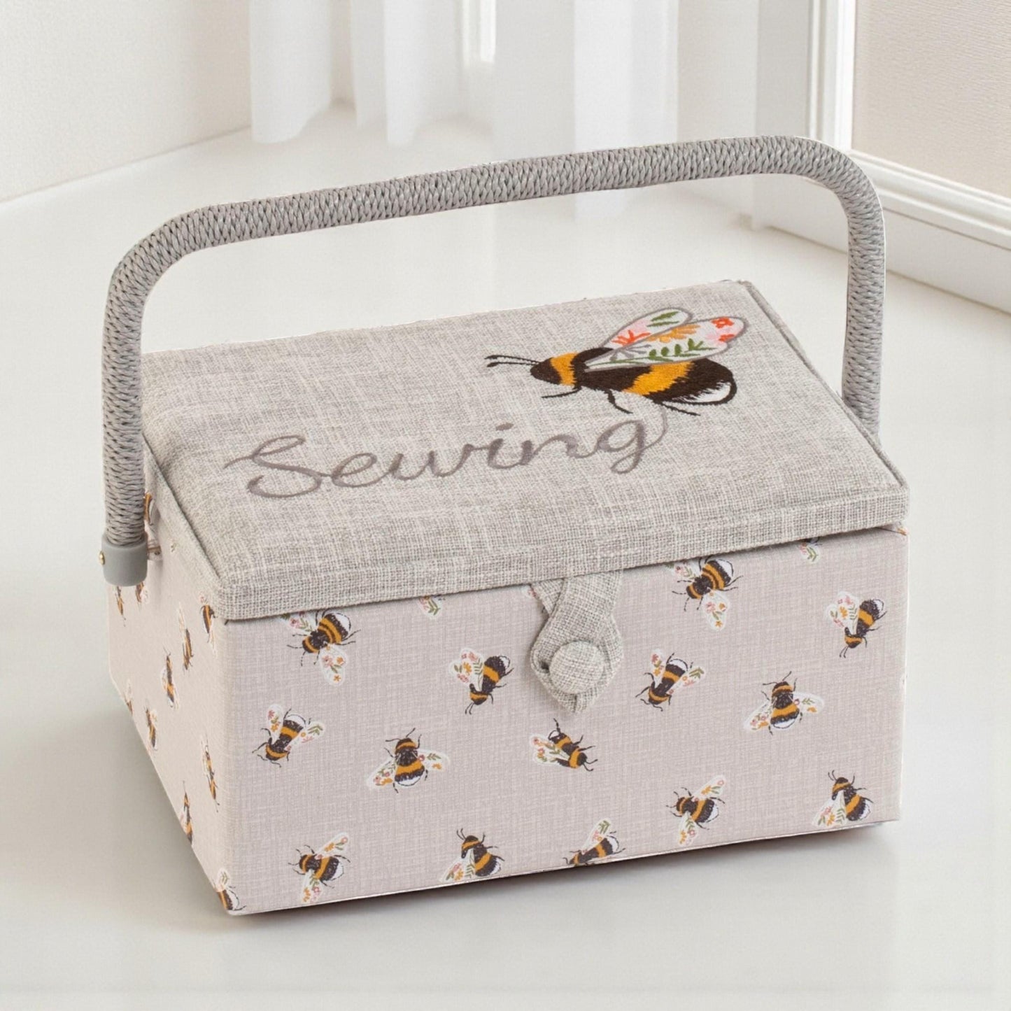 Sewing Bee Embroidered Sewing Basket Box. Optional Sewing Accessory Kit Available