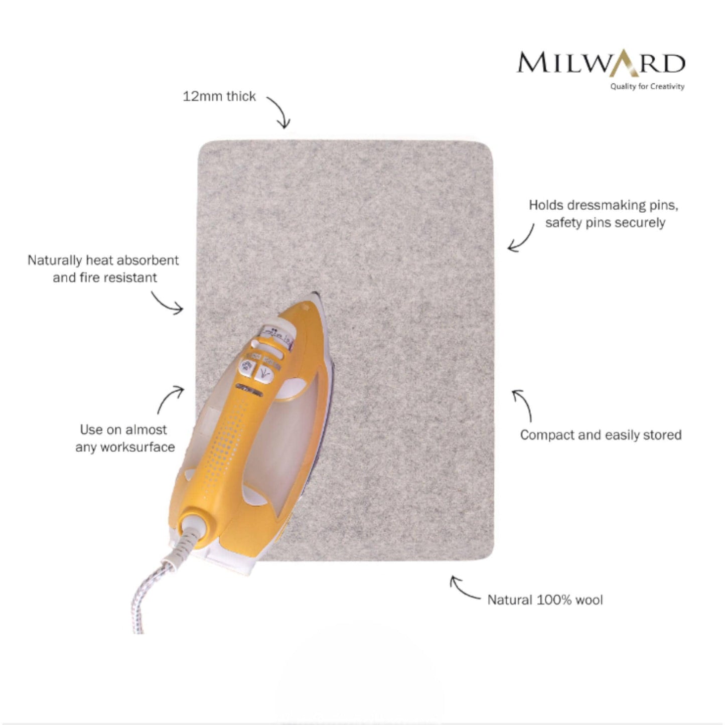 A3 Wool Pressing Mat 12mm by Milward.Heat Absorbing Ironing & Quilting Mat
