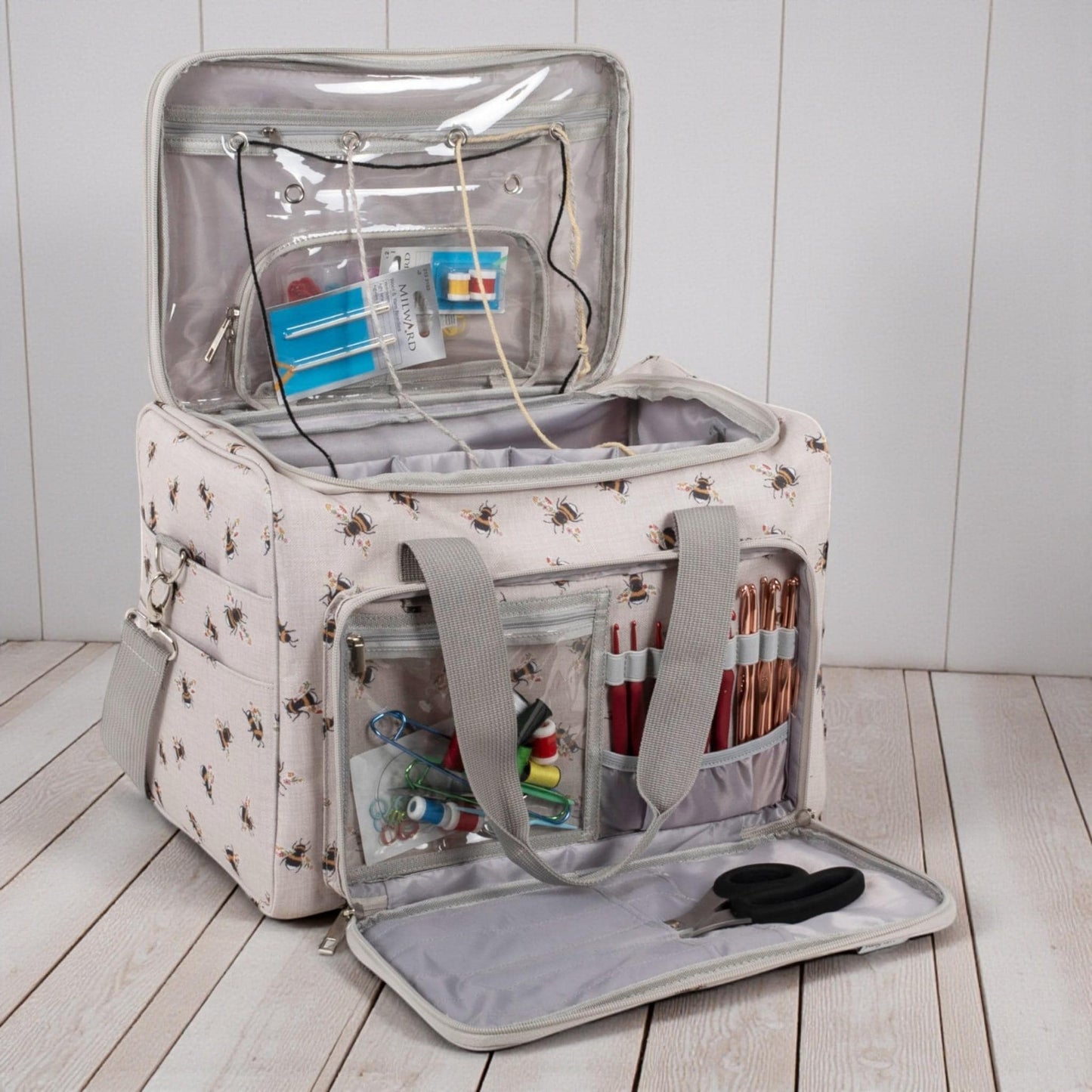 Bee Knitting & Craft Tote Organiser Bee Design Sturdy Bag with Lots of Compartments