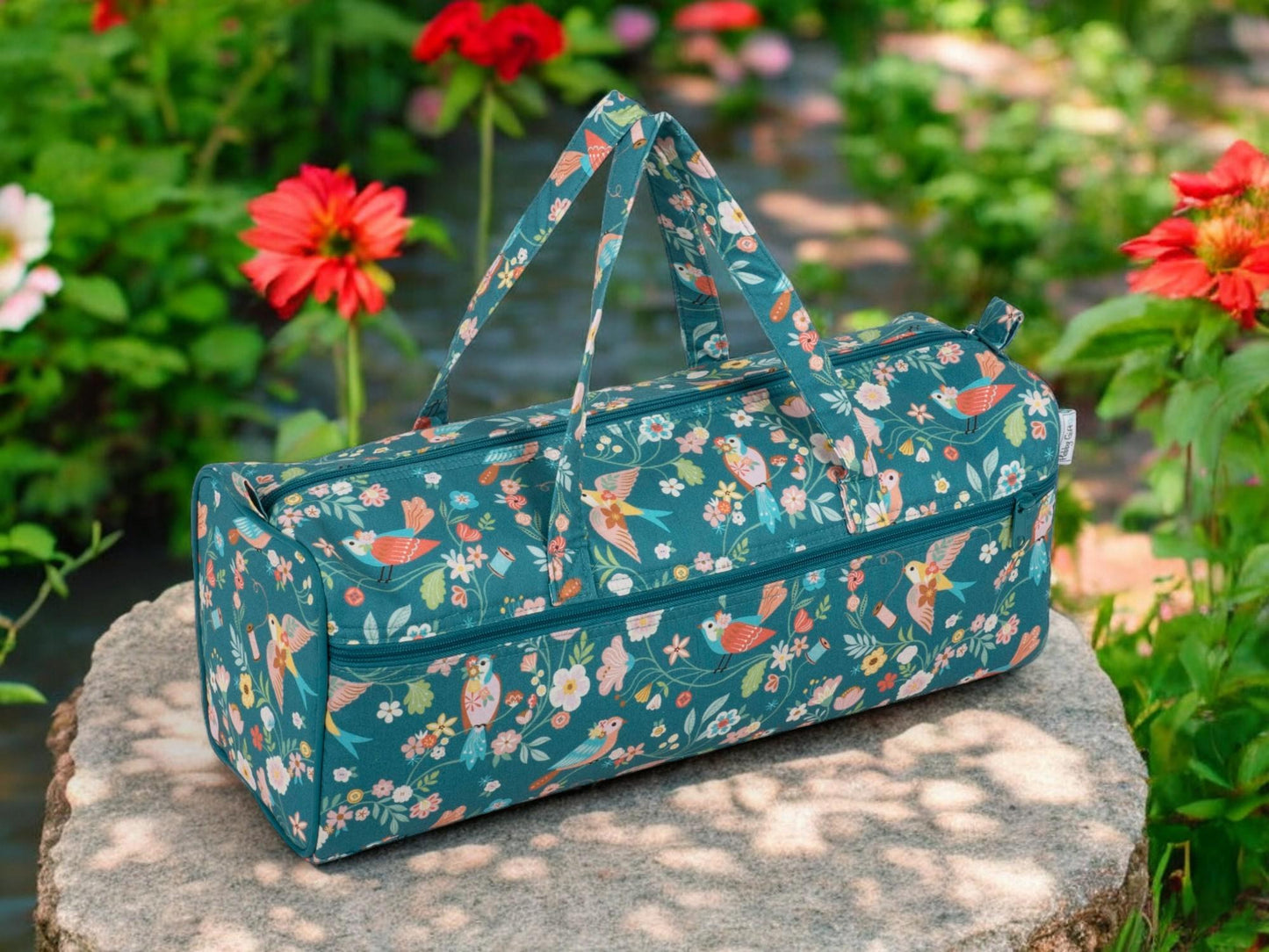 BIRD AVIARY SET: Long Knitting Bag, Needle Case and Handy Tape Measure