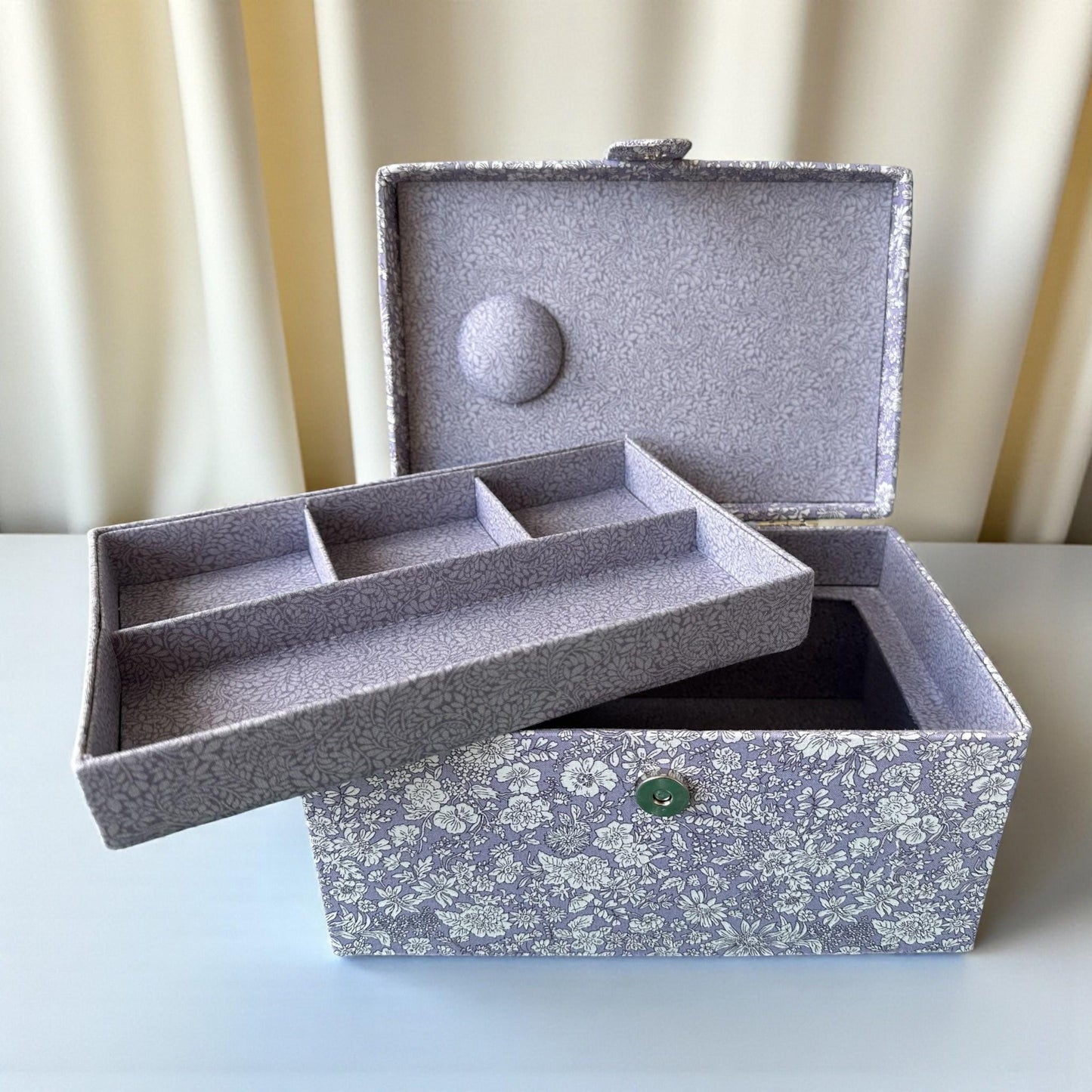 Liberty Sewing Box in Lilac & White Floral Cotton Print with Optional Sewing Kit Available
