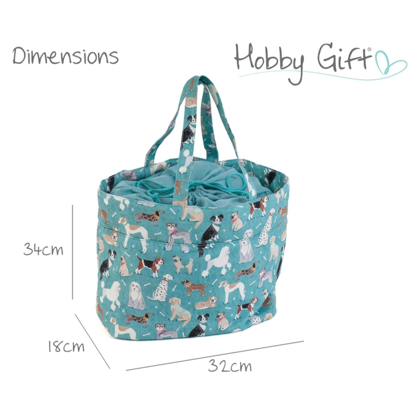Dogs Knitting & Craft Storage Bag. Cotton Padded Tote with Drawstring