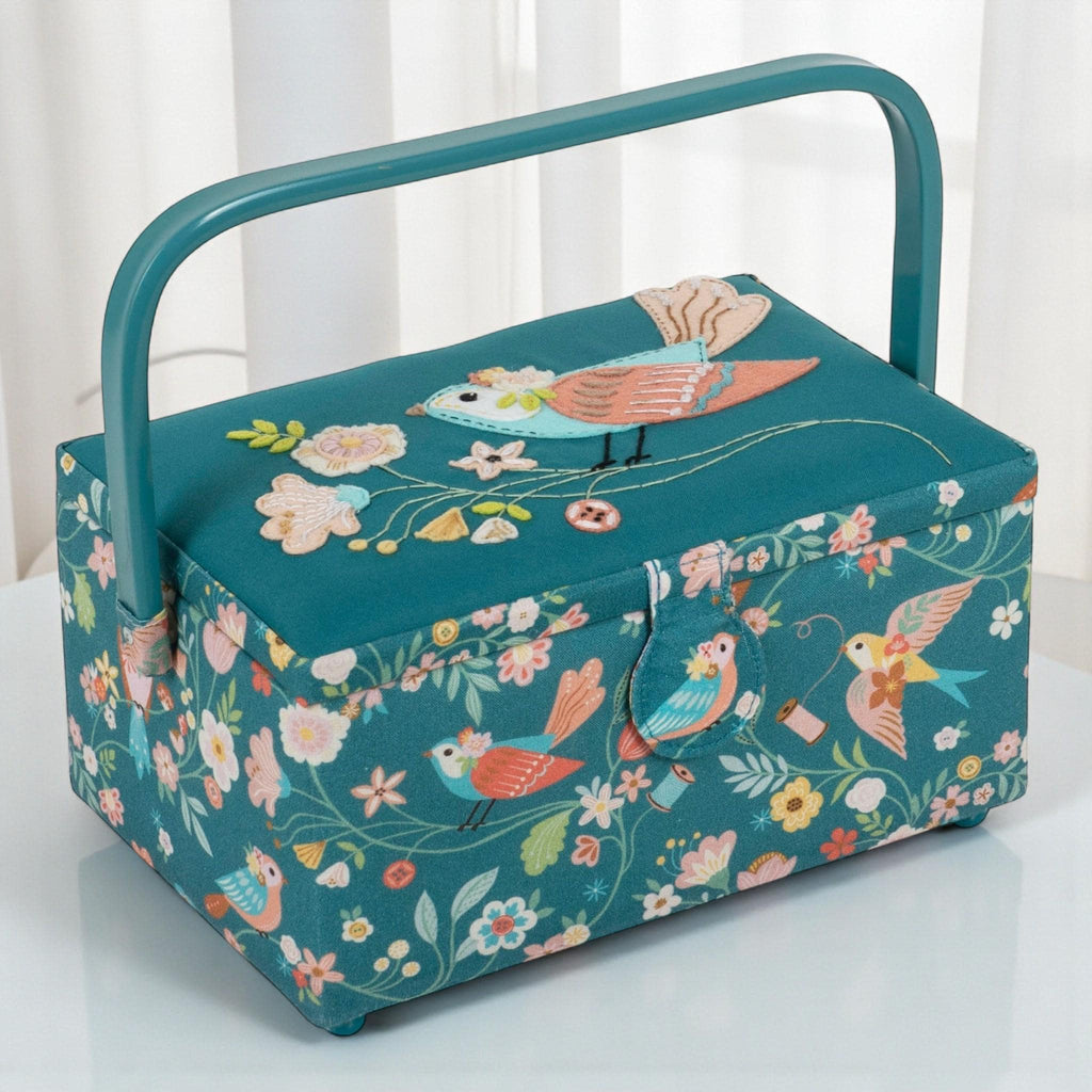 Sewing Basket Bird Aviary Embroidered Design with Optional Sewing Accessory Kit