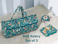 BIRD AVIARY SET: Long Knitting Bag, Needle Case and Handy Tape Measure