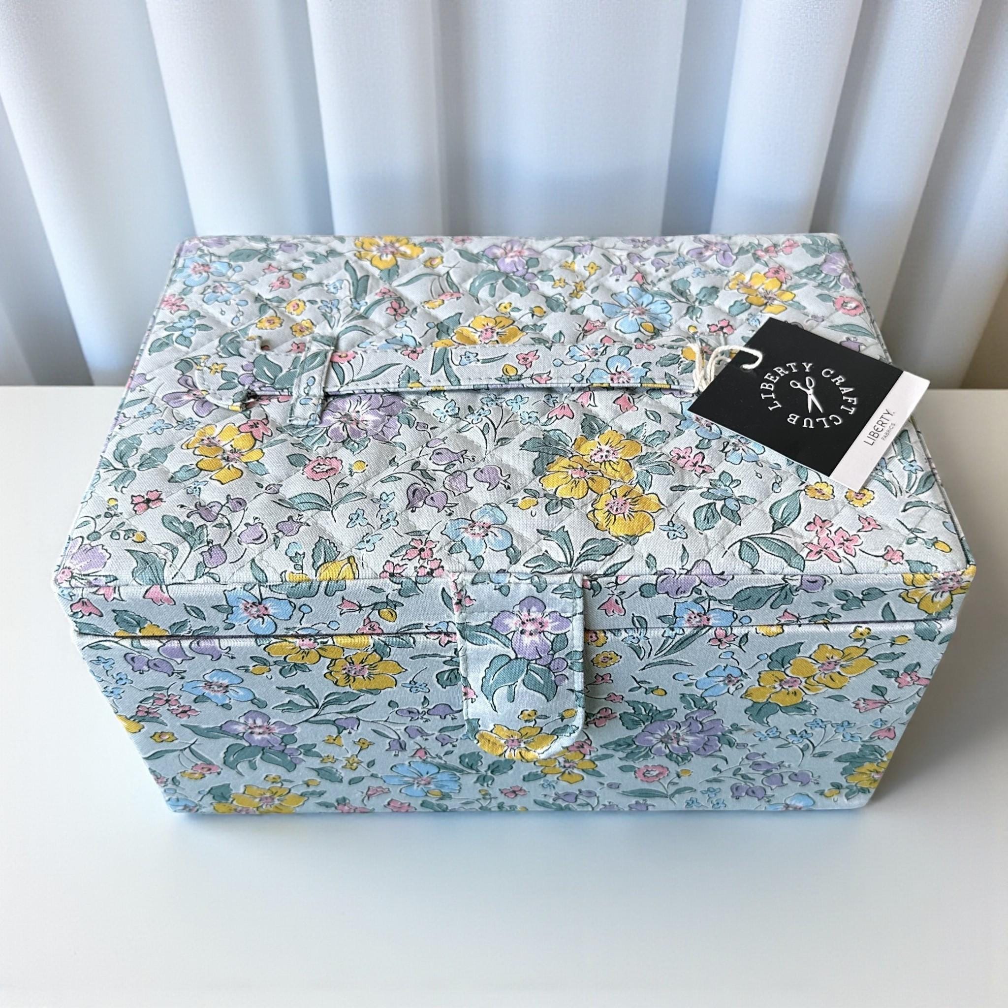 Pretty Liberty Sewing Box in Pale Blue, Yellow & Lilac Liberty Floral Cotton Print