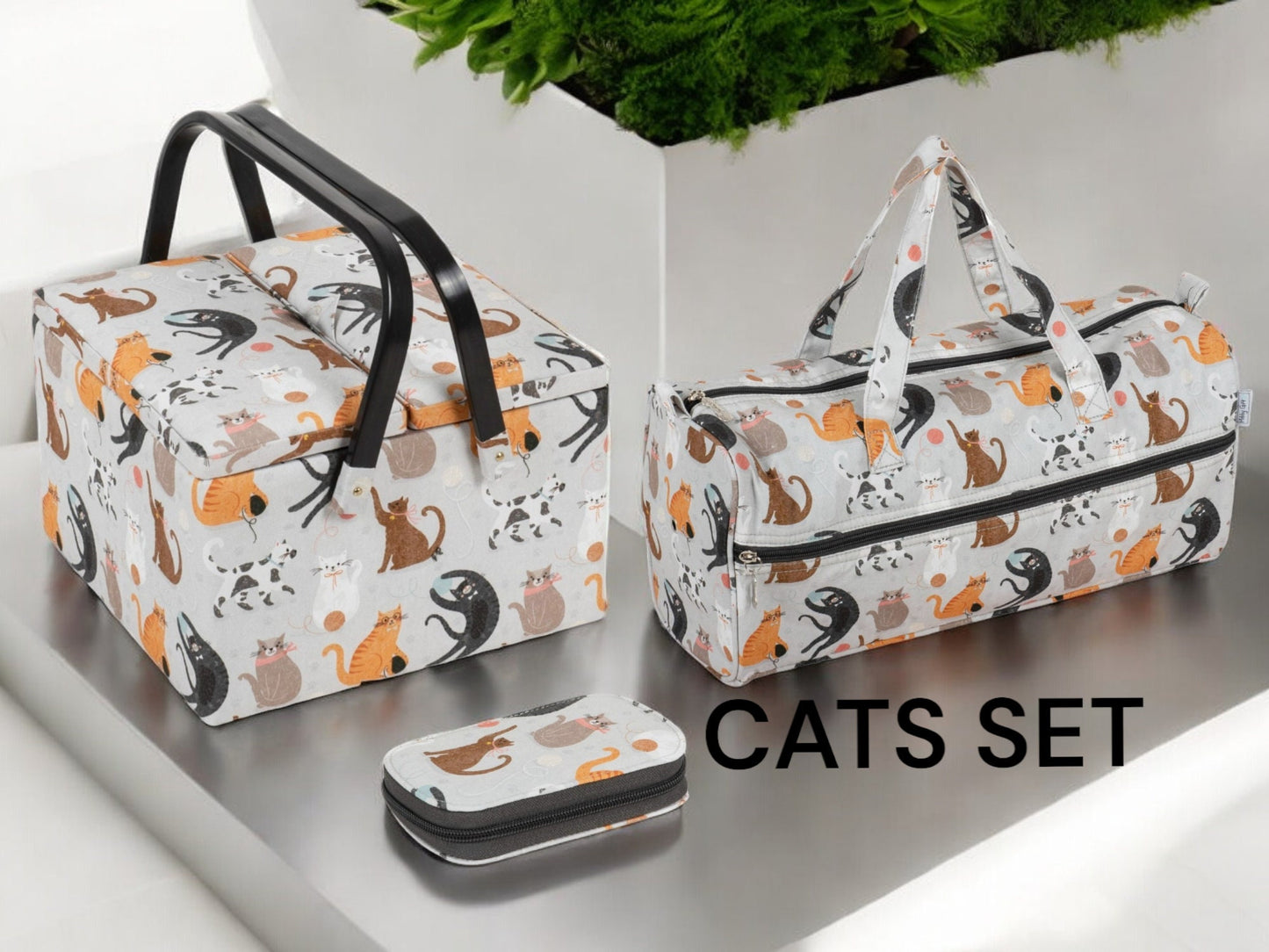 Cats Sewing Basket Set, Knitting Bag and Sewing Kit