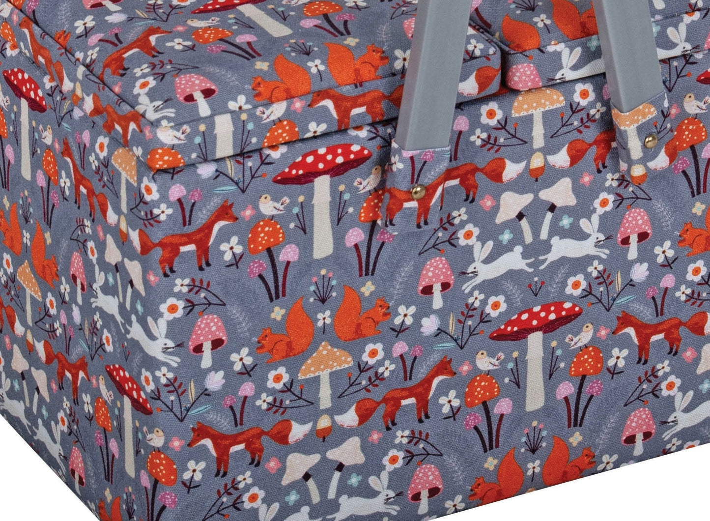 SEWING BASKET BOX Woodland Toadstool Square Design With Twin Lids