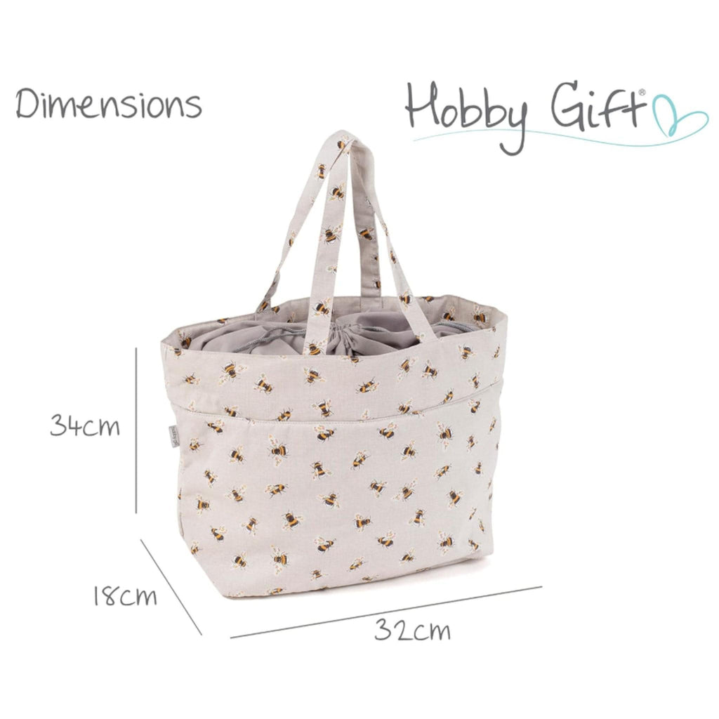 Bee Knitting & Craft Storage Bag. Cotton Padded Tote with Drawstring
