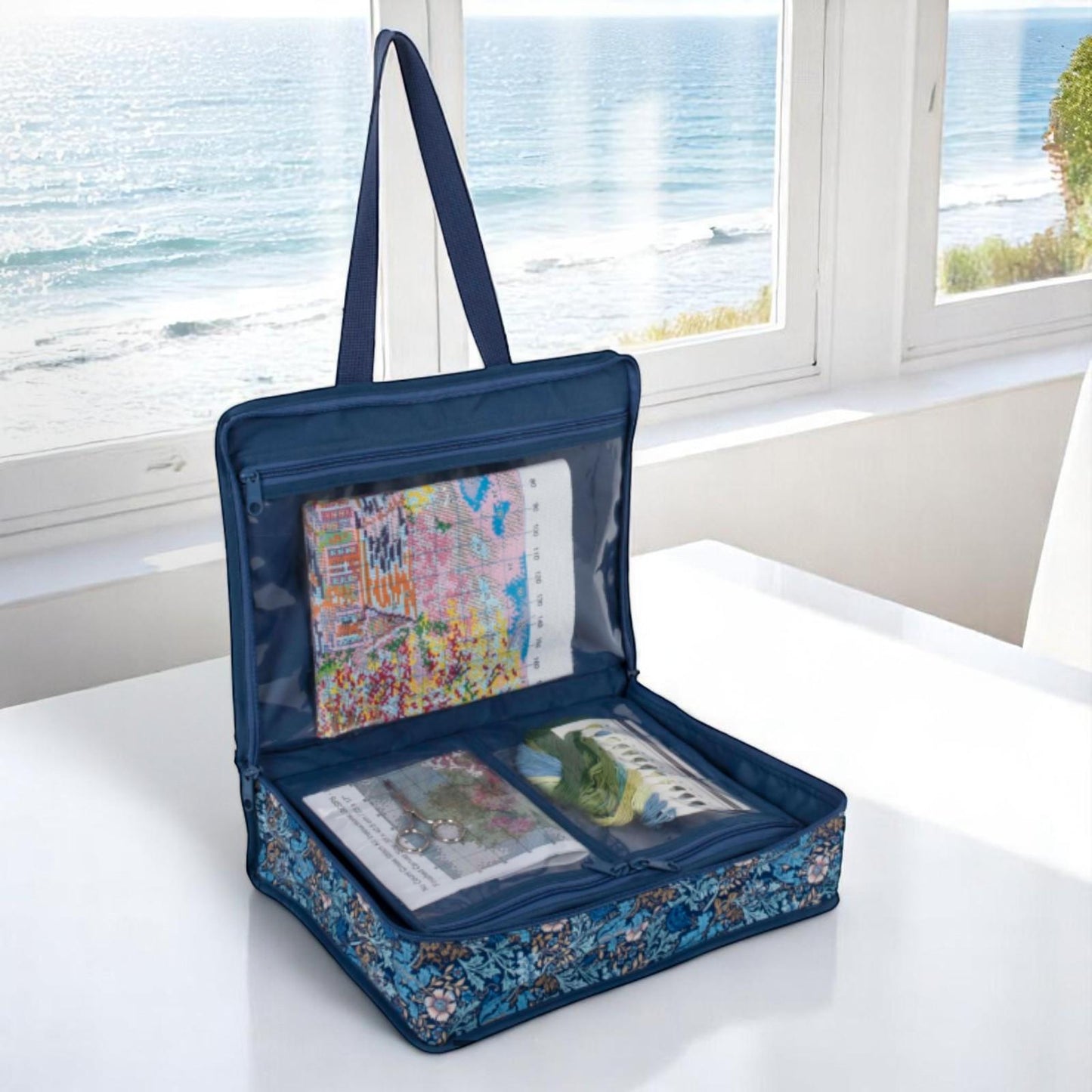 Floral Woodblock Print Craft Bag – Soft Zippered Project Bag