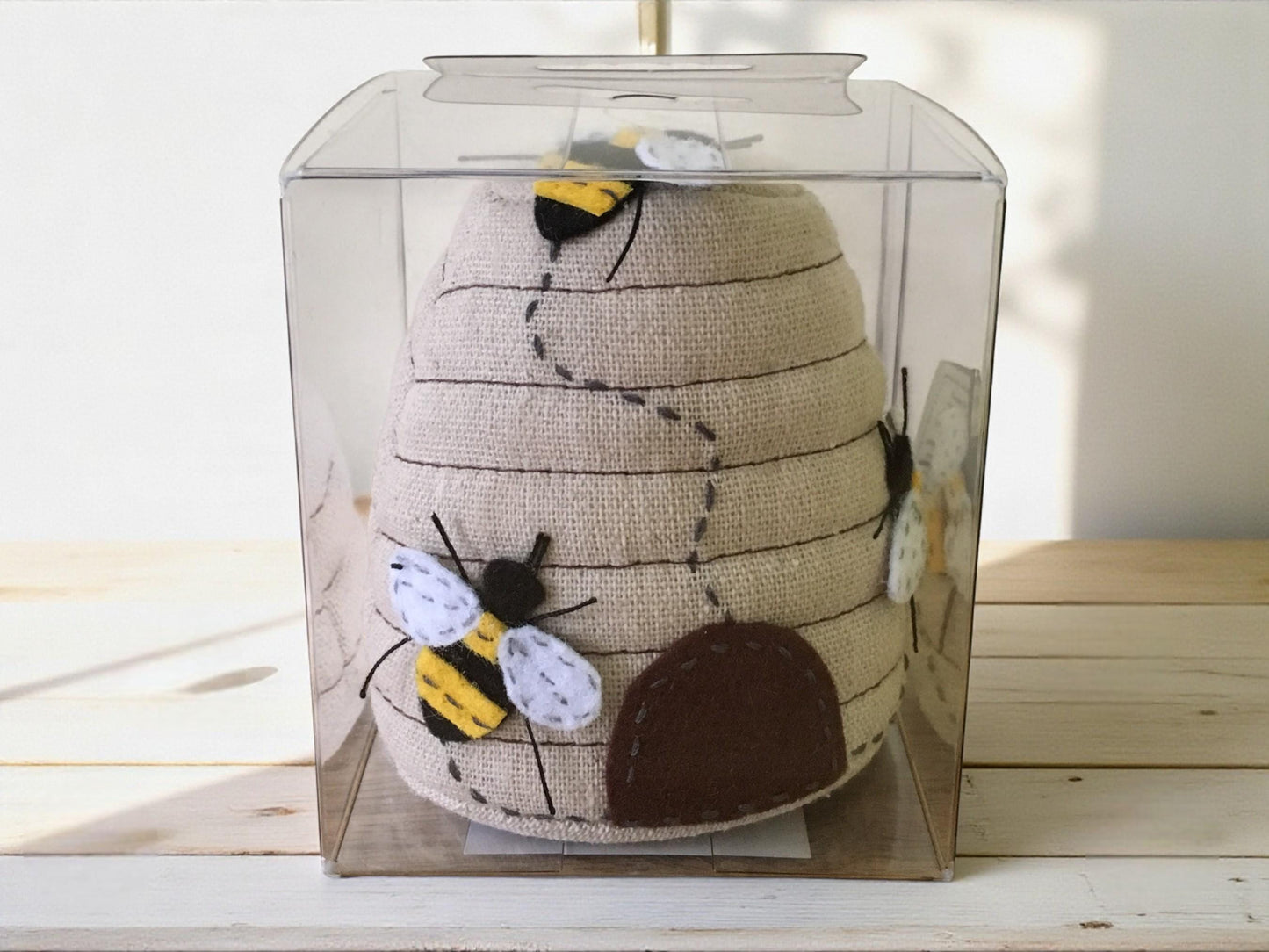 Bee Hive Sewing Basket with Pin Cushion, Appliqué Bees and Flowers