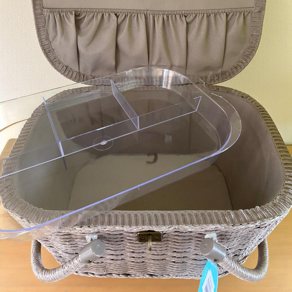 Linen Bee Wicker Sewing Basket – Large Taupe Craft Storage Box with Appliqué Bees & Flowers