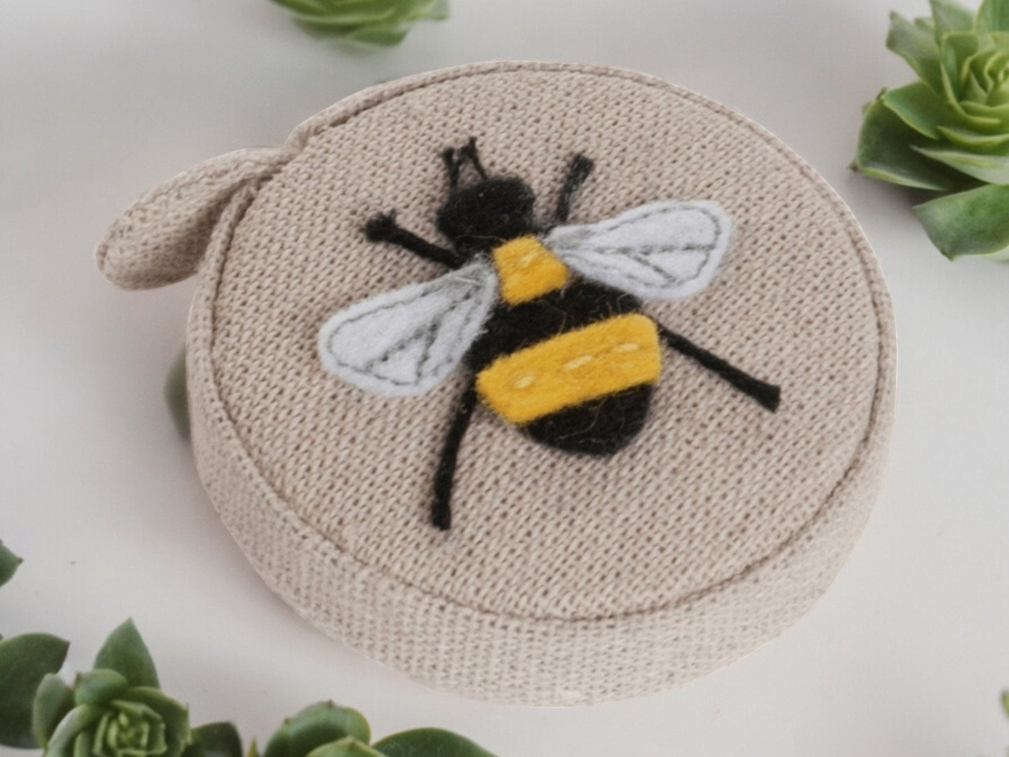 Bee Tape Measure. Appliqued handbag size tape