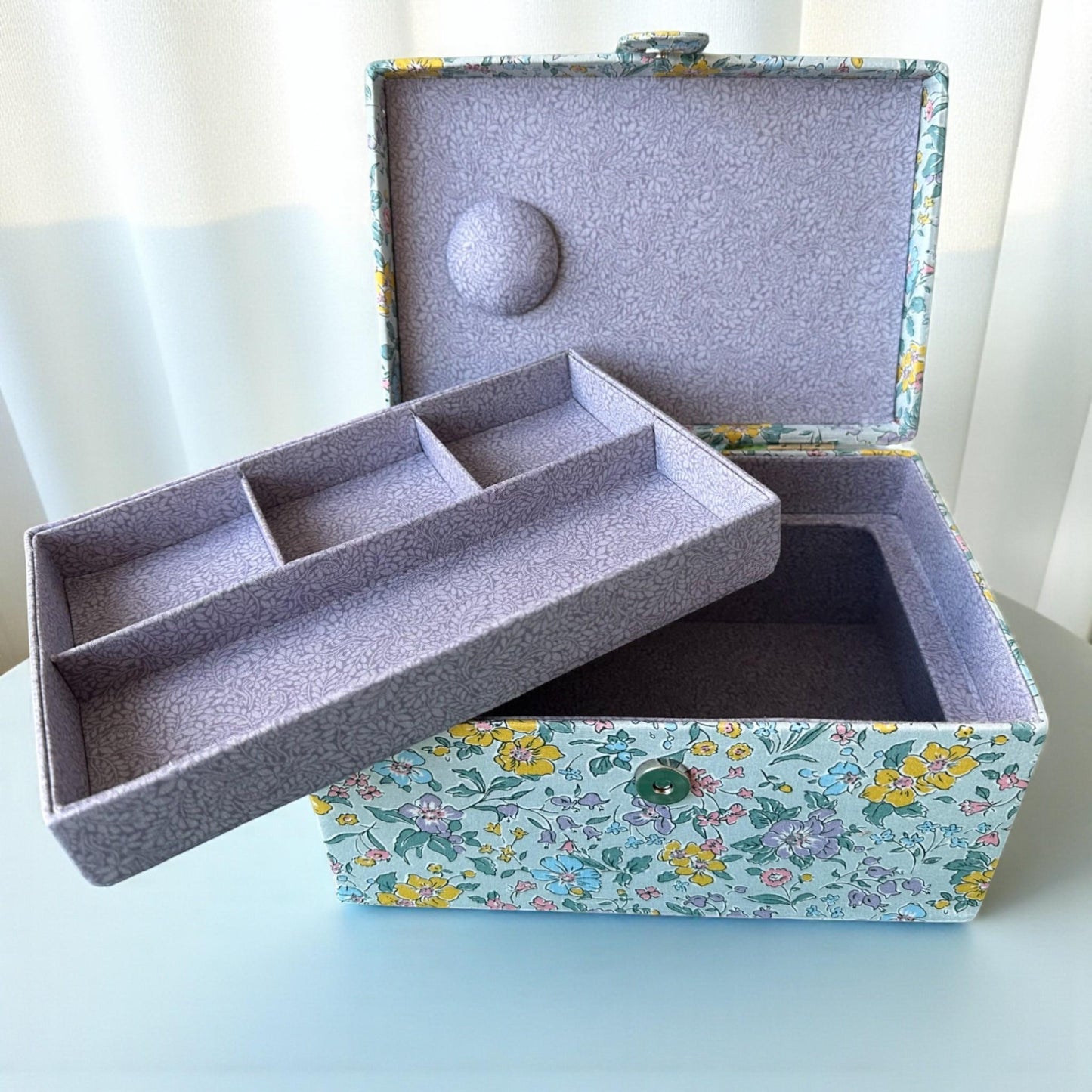 Liberty Floral Sewing Box with Quilted Lid and Optional Accessory Kit