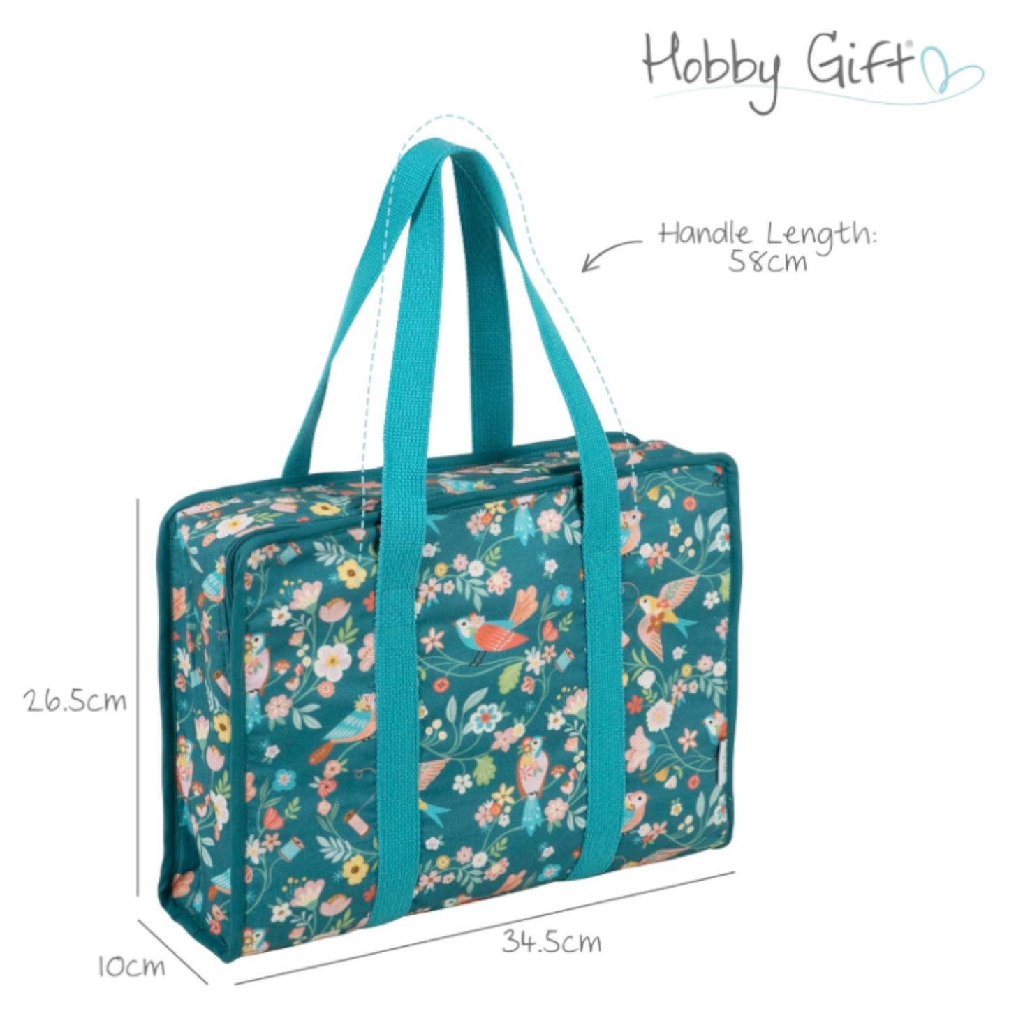 Bird Aviary Fabric Craft Bag: Turquoise Bird and Floral Project Tote