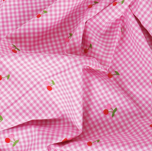 Large Cherry Sewing Box – Pink Gingham Twin Lid Basket