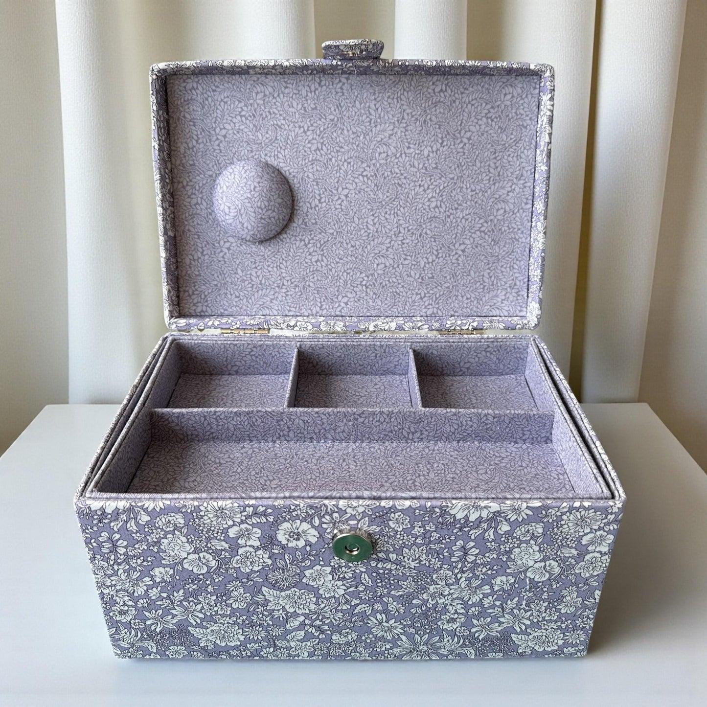 Liberty Sewing Box in Lilac & White Floral Cotton Print with Optional Sewing Kit Available