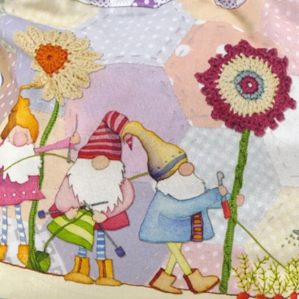 Emma Ball Crafting Gnomes Drawstring Bag. Knitting & Crochet Project and Yarn Storage